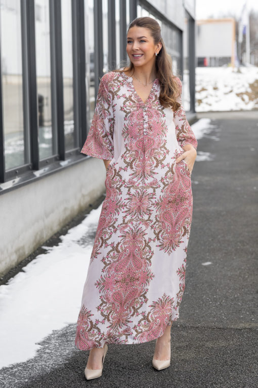 Anika, long dress - Coral/beige