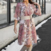 Costa, knee dress - Coral/beige