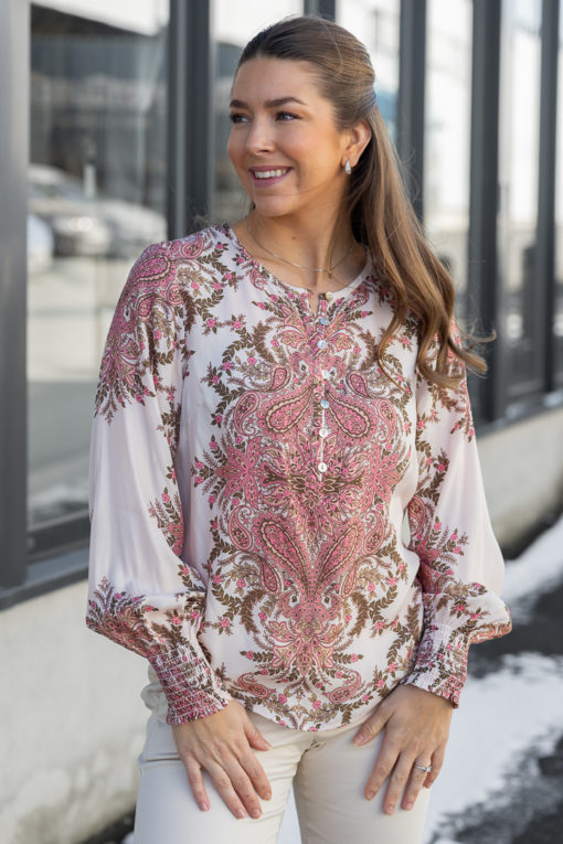 Carmen, blouse - Coral/beige