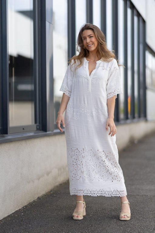 Costa, midi+ embroidery dress - Off white
