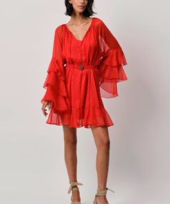 Solstice boho chiffon short dress - Flame red