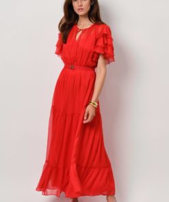 Xevi boho maxi chiffon dress - Flame red