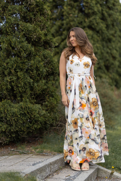 Juliana, long frill dress - Off white