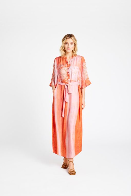 Anika, long dress w.belt - or.tulip