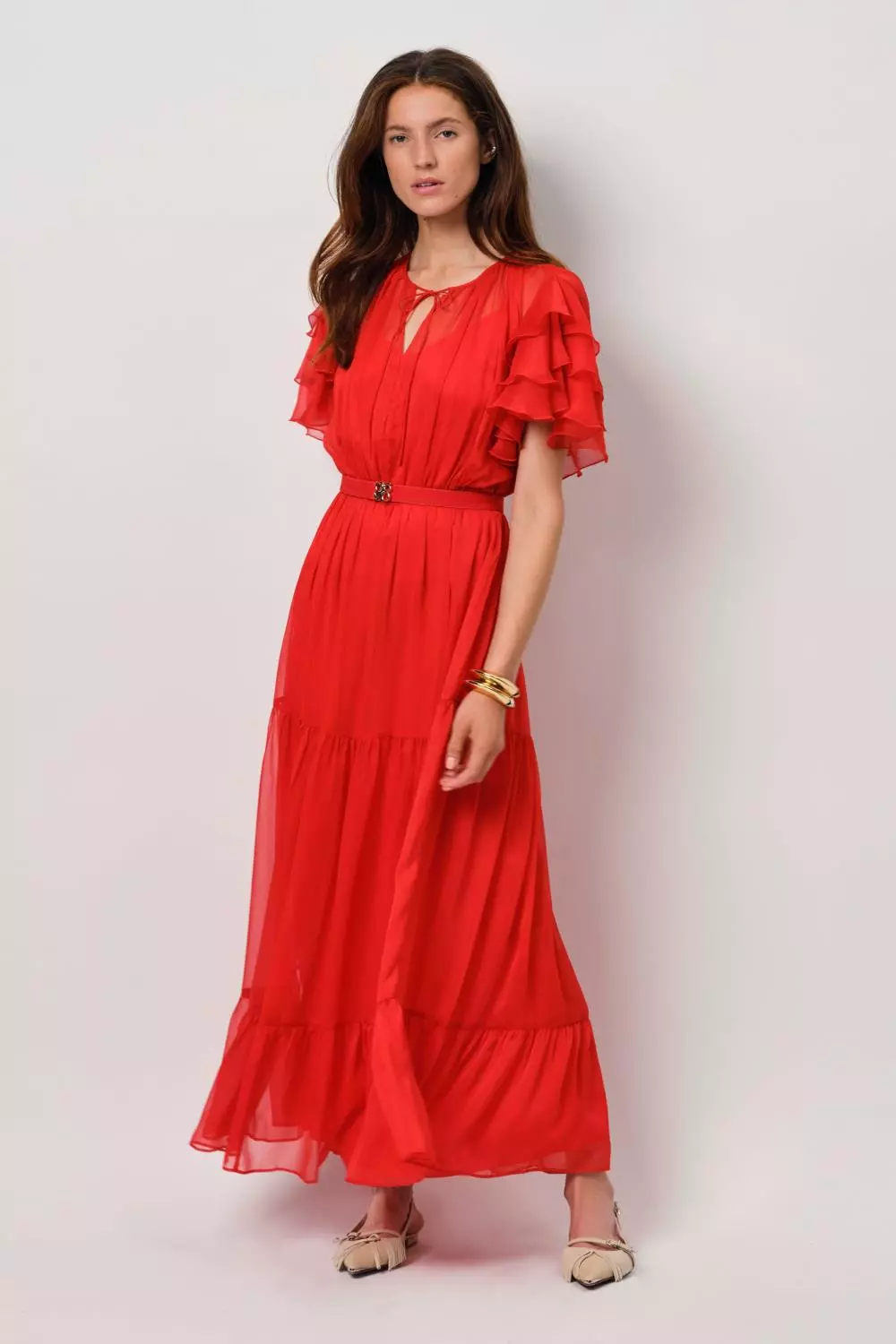 Xevi boho maxi chiffon dress - Flame red