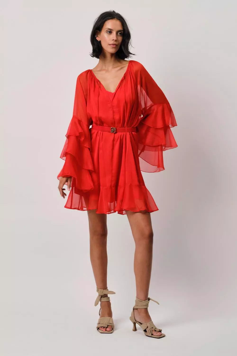 Solstice boho chiffon short dress - Flame red