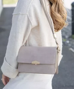 Anjou suede flap shoulder bag - Mastic