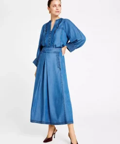 Mabell, midi+ skirt - Washed blue