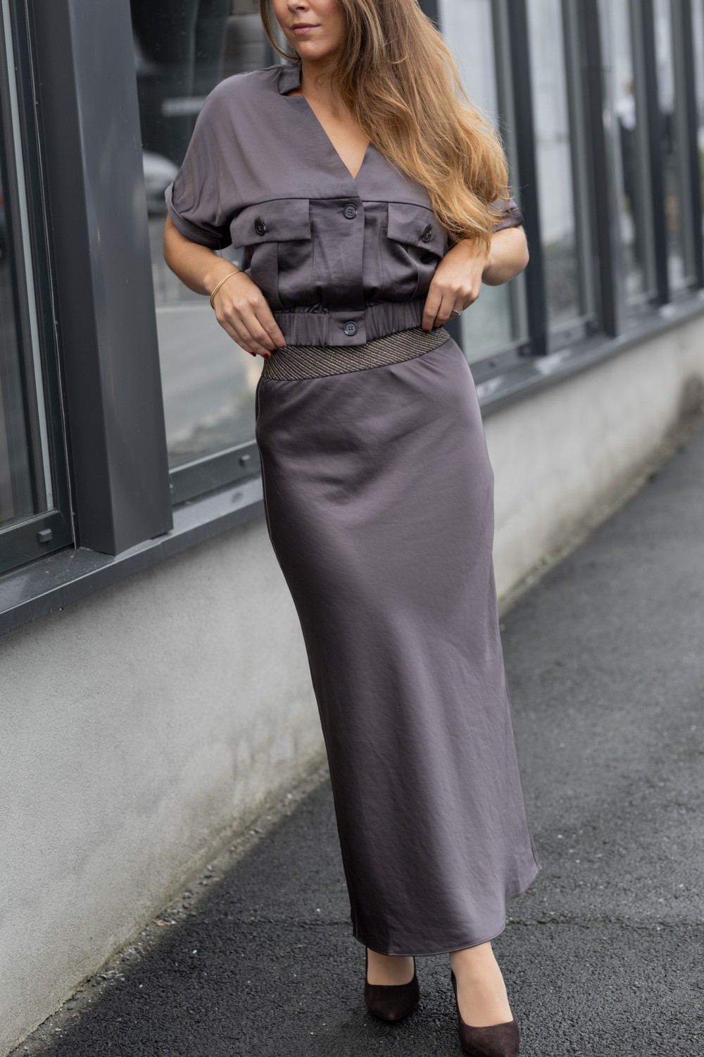 Elly, bias cut long skirt - Mole