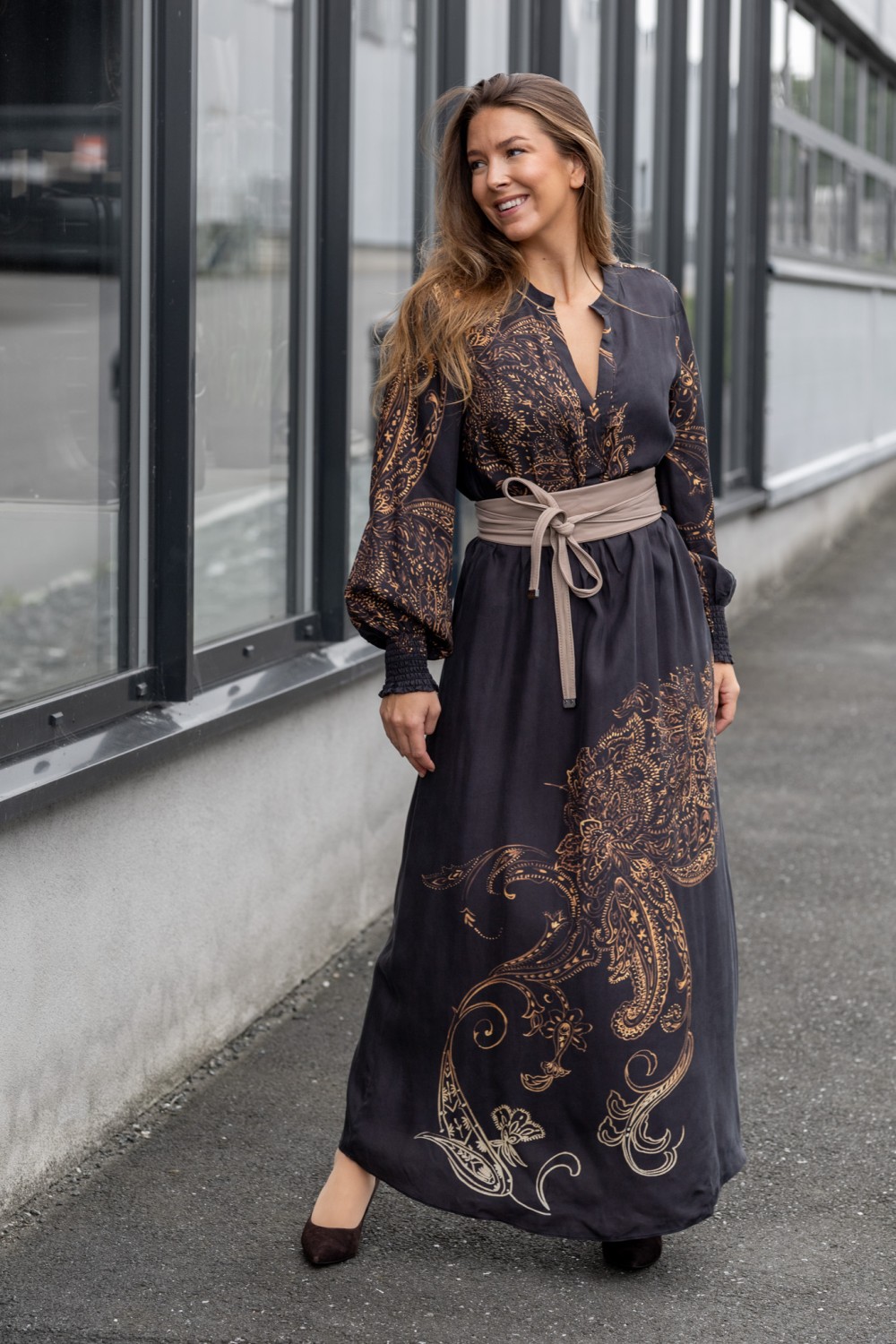 Anika, long dress - MulchBeige