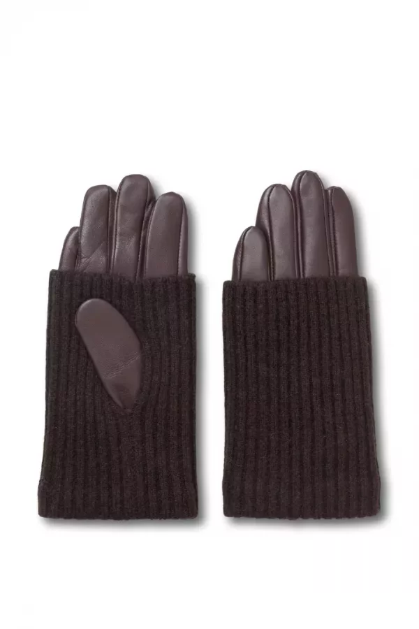 Day Leather knit glove - Chocolate Plum