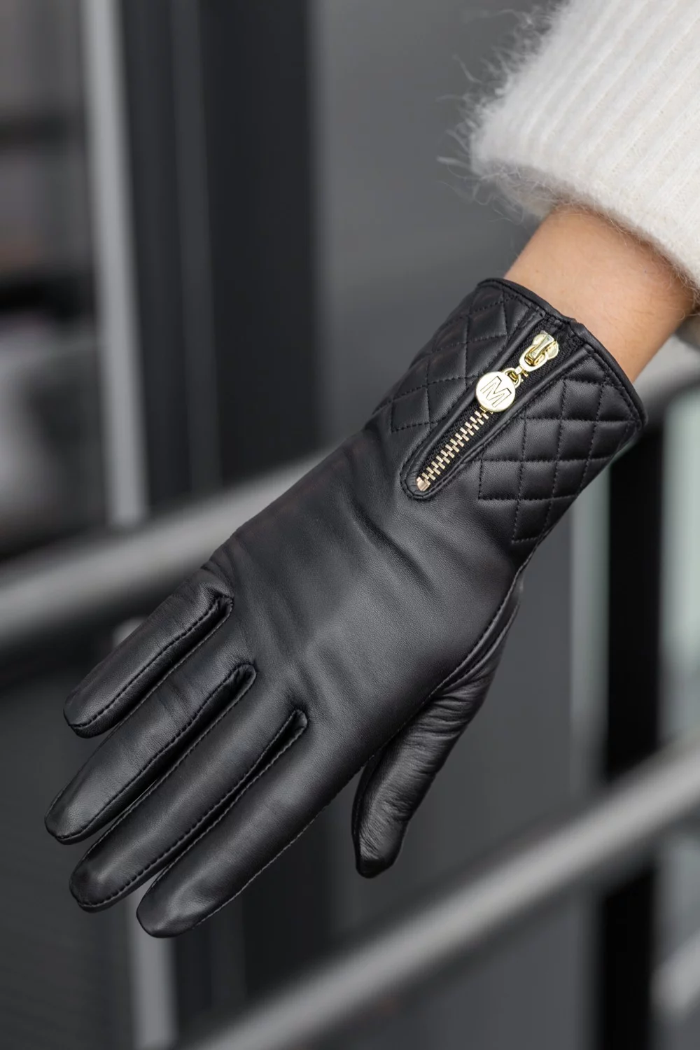 Maya skinnhanske m. zip