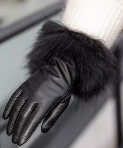 Alexandra skinnhanske m. pels - Sort