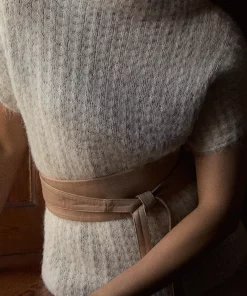 Cam, lamb leather tie belt - Cafe creme