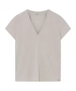 Ginnie, V-nevk t-shirt - Almond