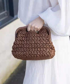 Emma raffia Clutch - Brun