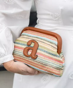 Raffia clutch stripe - Coral