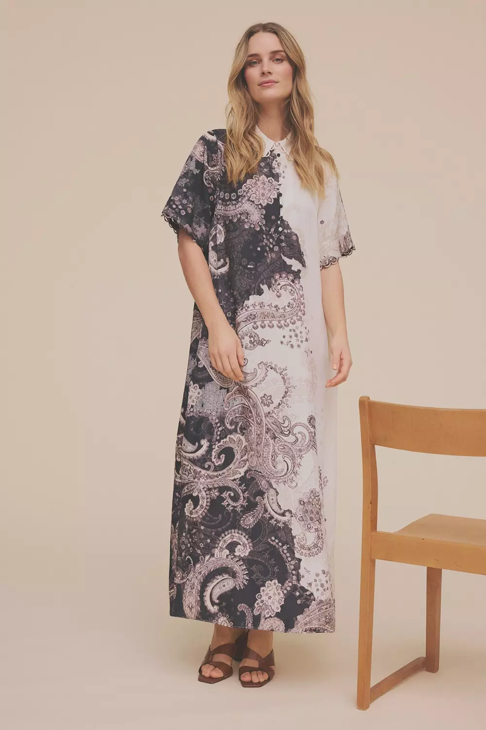 Anika, long dress - Off white/black