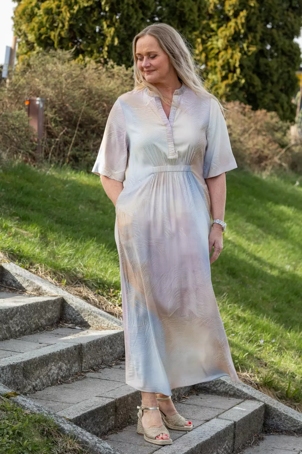 Hali, long dress - Beige/blue
