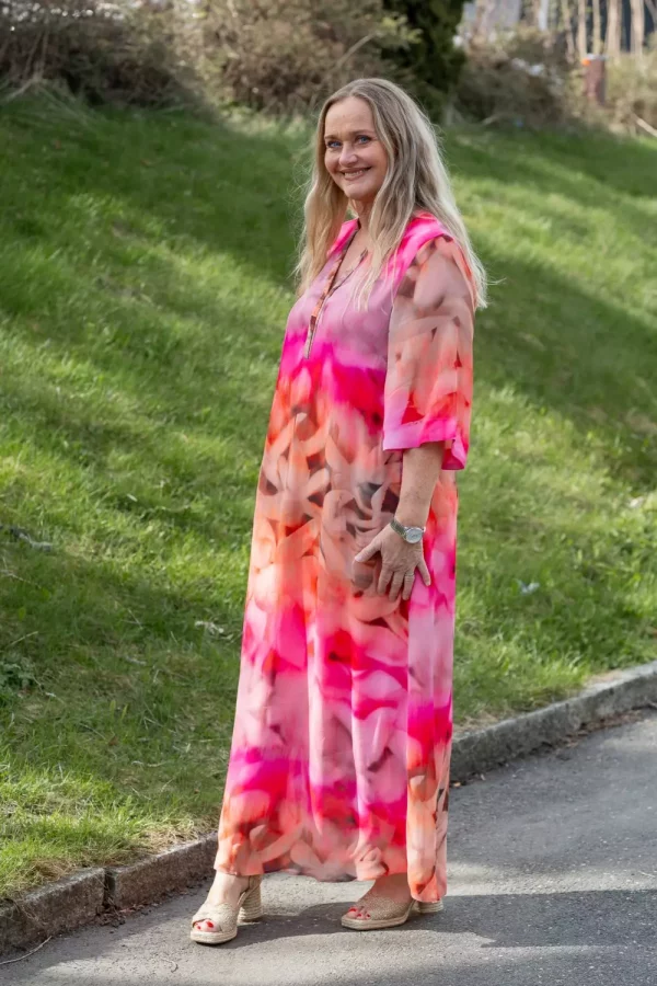 Anika, long dress - Coral print