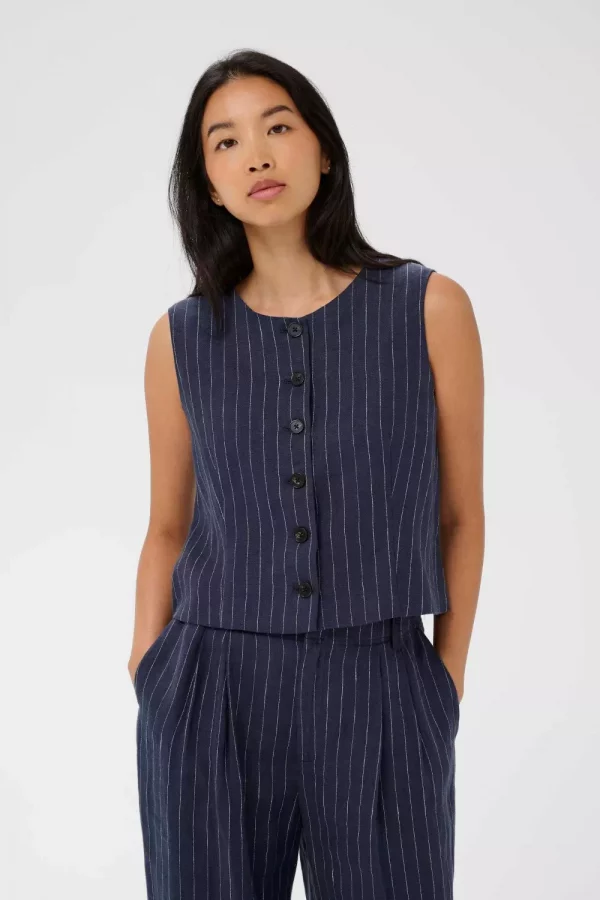 Azania Waistcoat - Blue night pinstripe