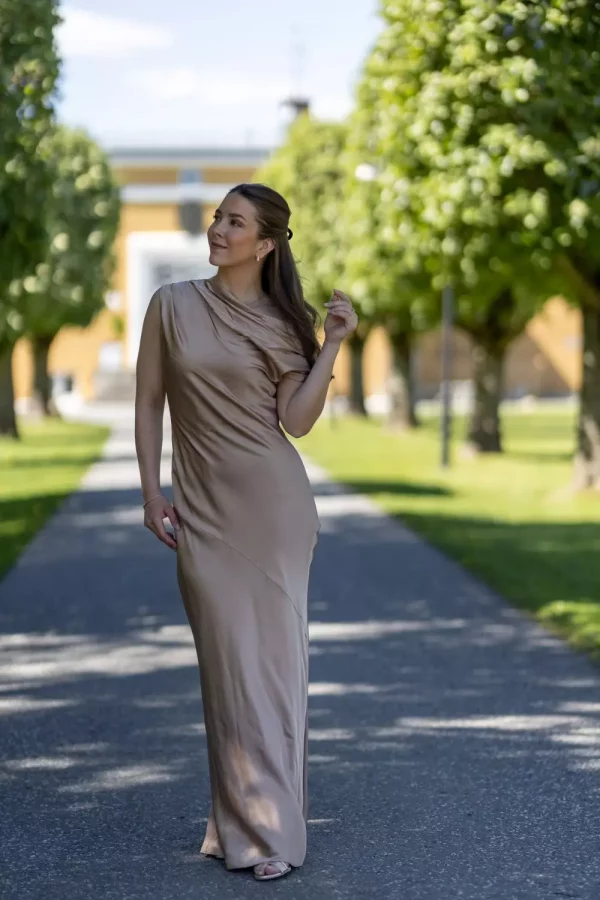 Vanessa Satin Dress - Golden beige