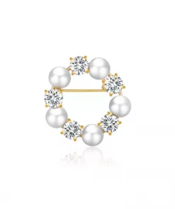 Crystal pearl brooch - White