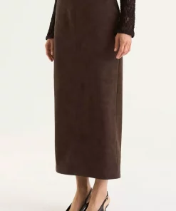 Yara Faux Suede Skirt - Mocha brown
