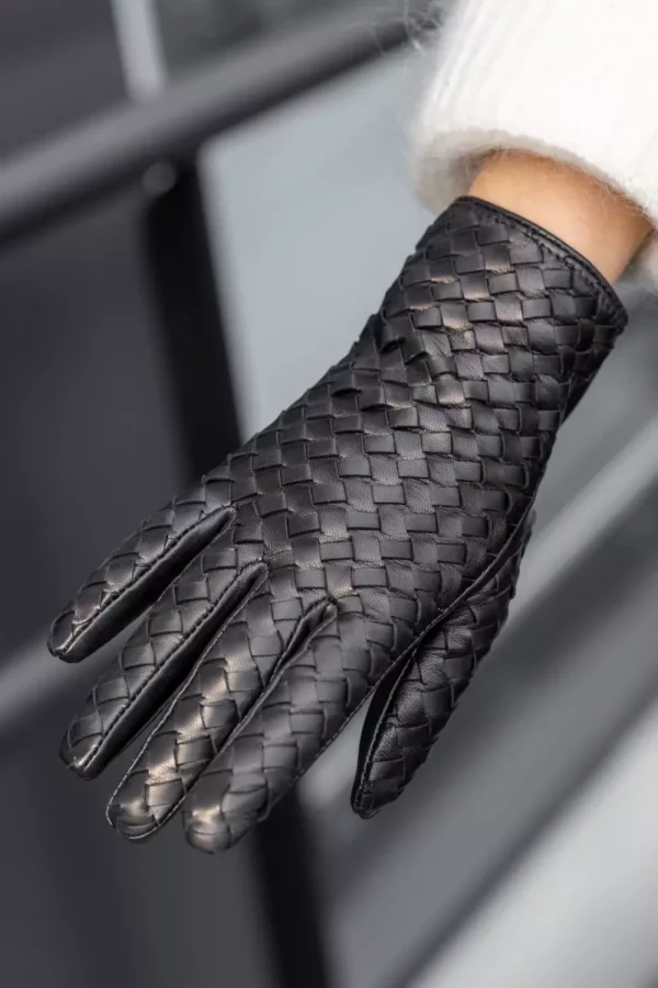 Molly braided leather gloves - Sort