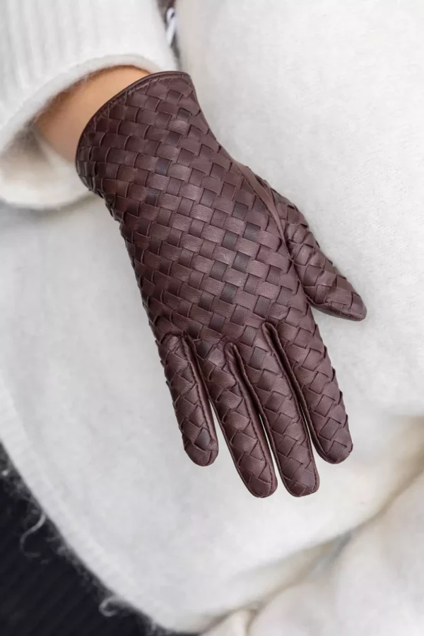 Molly braided leather gloves - Mørk brun