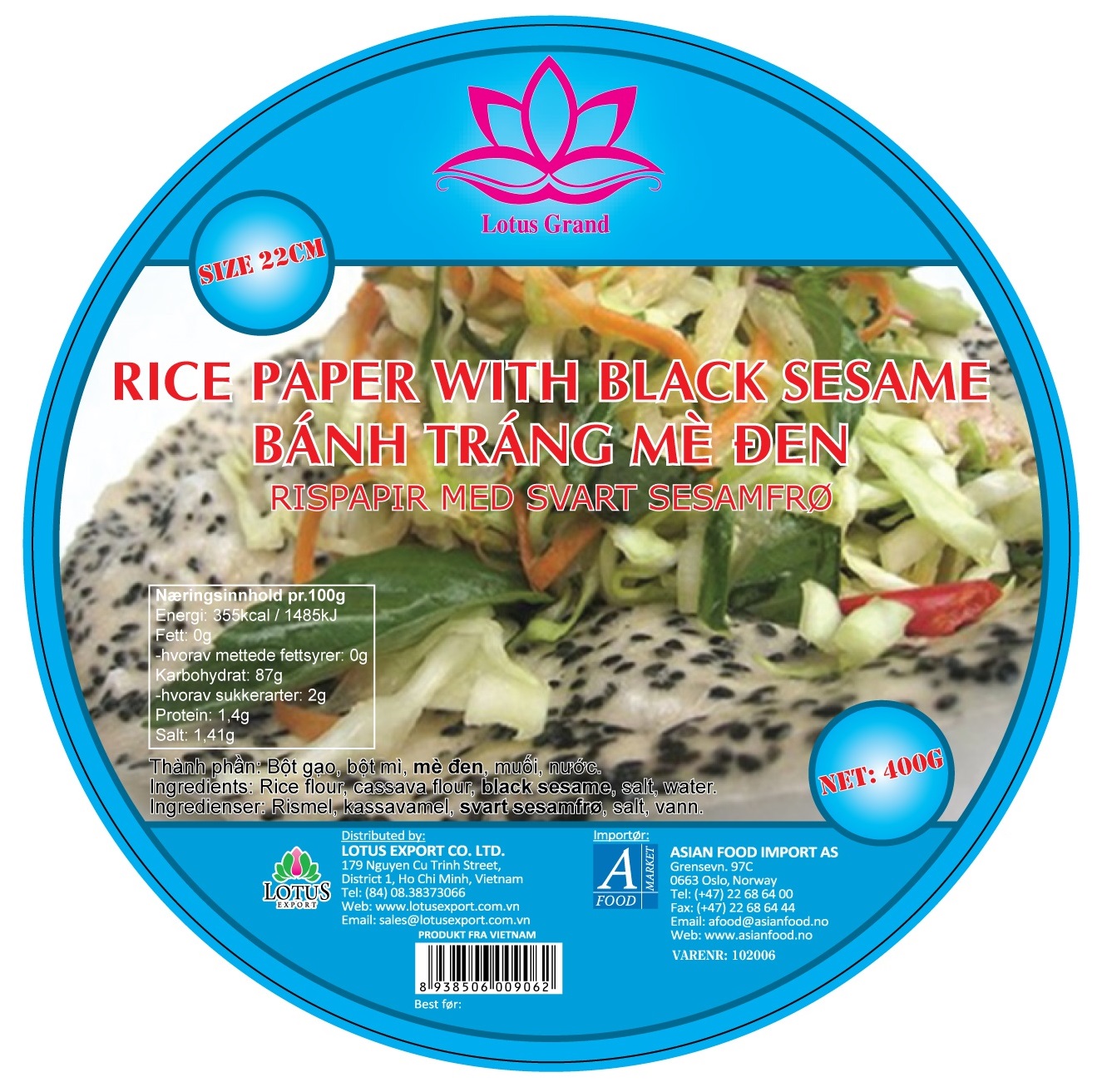 LOTUS rice paper w/black sesame 400g VN