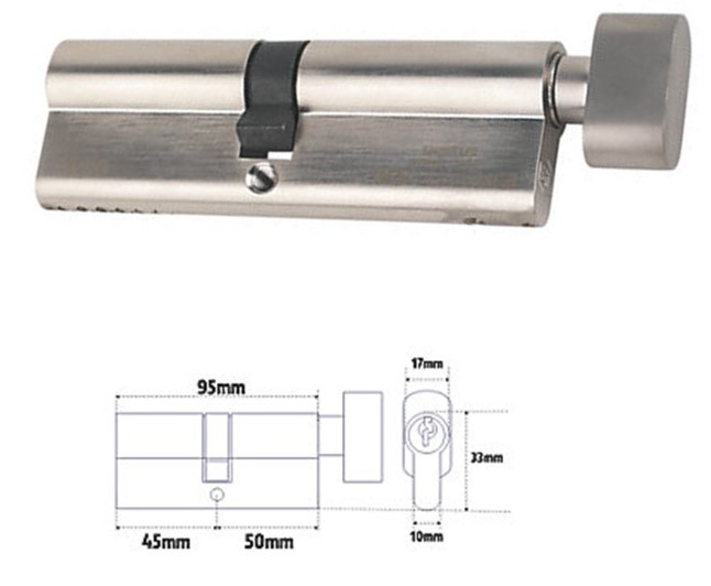 Låsesylinder for Balkongdører PVC Sapo 45/50 Nickel pr stk