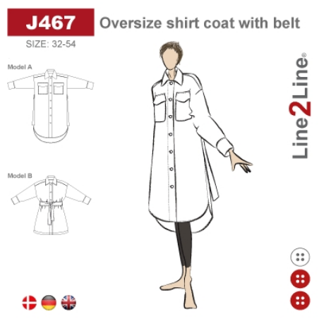 Line2Line J467 Oversize Skjortejakke Med Belte