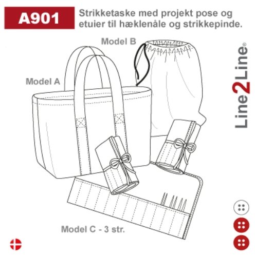 Line2Line A901 Strikketaske Med Prosjekt Pose og Etuier Til Hælklenøle og Strikkepinne