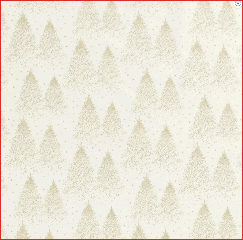 COTTON POPLIN FABRIC PRINTED AND FOIL CHRISTMAS TREES OFF WHITE