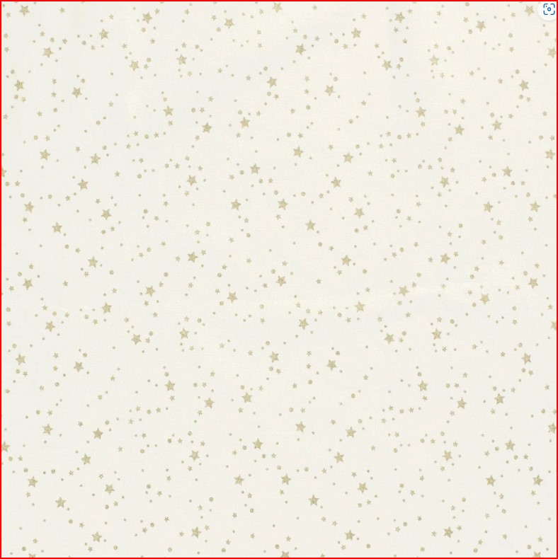COTTON POPLIN FABRIC PRINTED AND FOIL CHRISTMAS STARS OFF WHITE