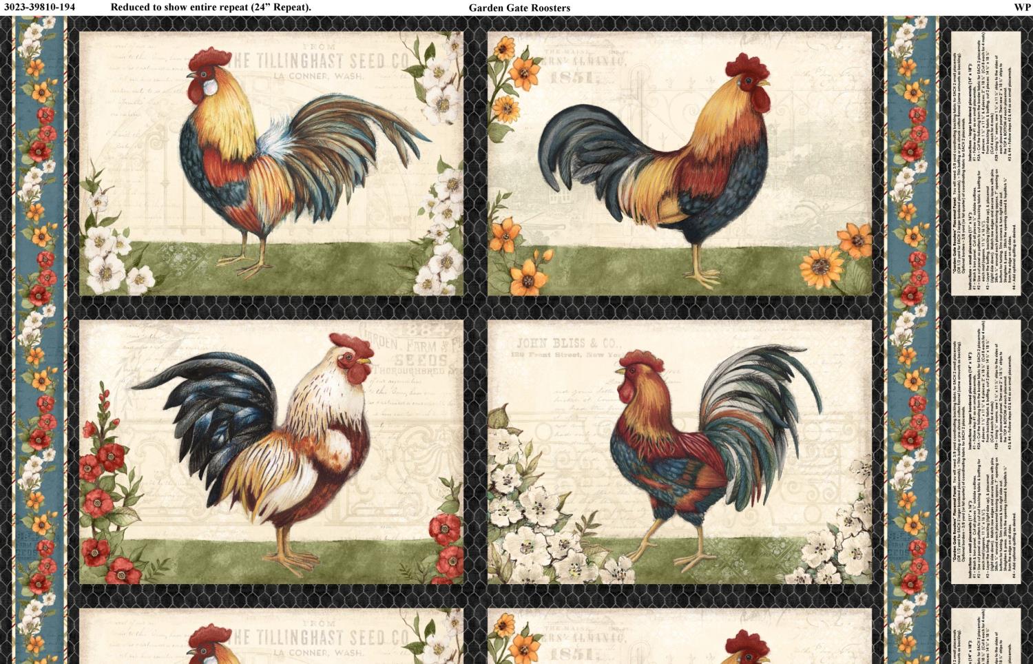Bomull Panel Garden Gate Roosters