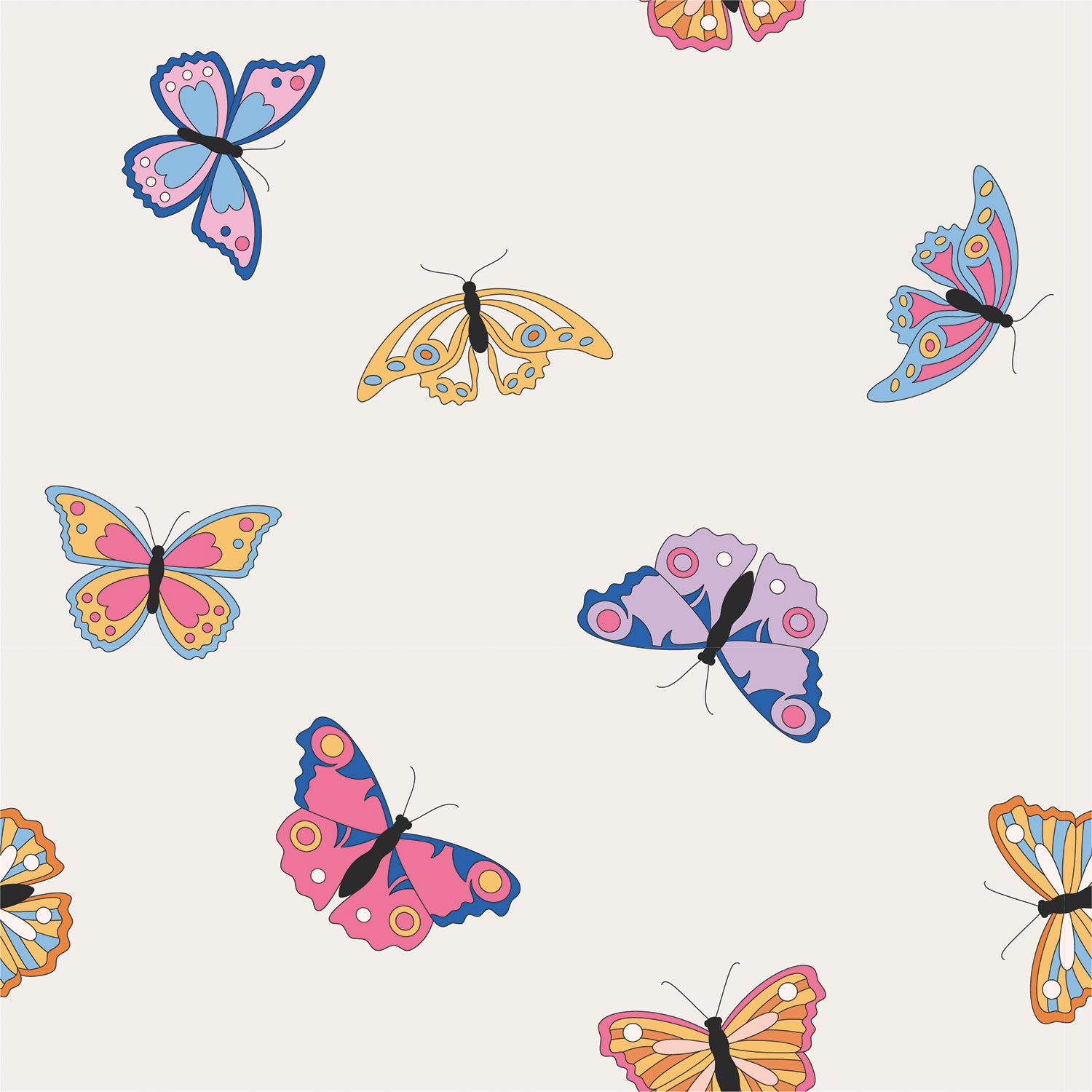 COTTON JERSEY FABRIC PRINTED BUTTERFLIES OFF WHITE