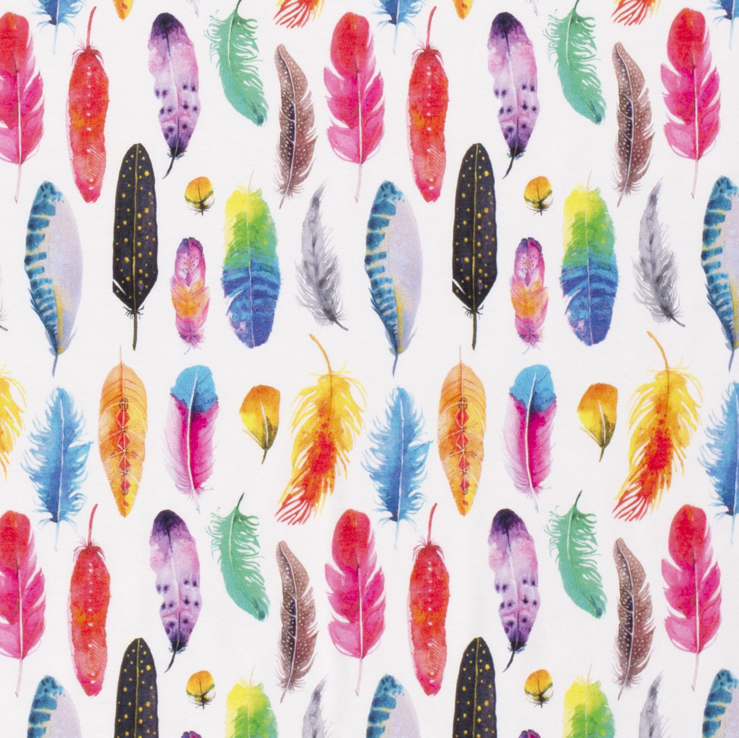 COTTON JERSEY FABRIC DIGITAL PRINTED FEATHERS WHITE