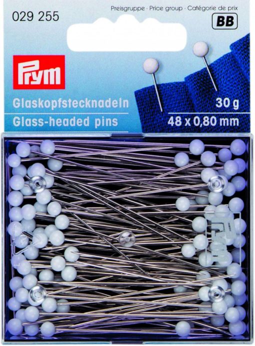 Knappenåler 48x0,8mm Hvit Glasshode