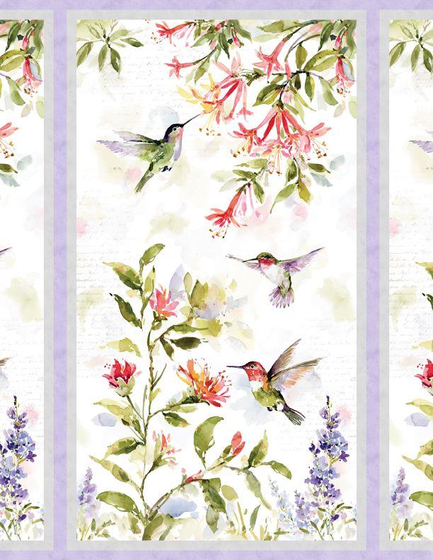 Bomull Panel Hummingbird Floral