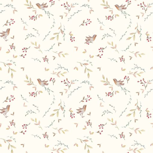 Cotton Jersey GOTS organic fabric digital printed Birds Off White