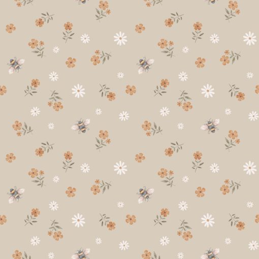 Cotton Jersey GOTS organic fabric digital printed Flowers Beige