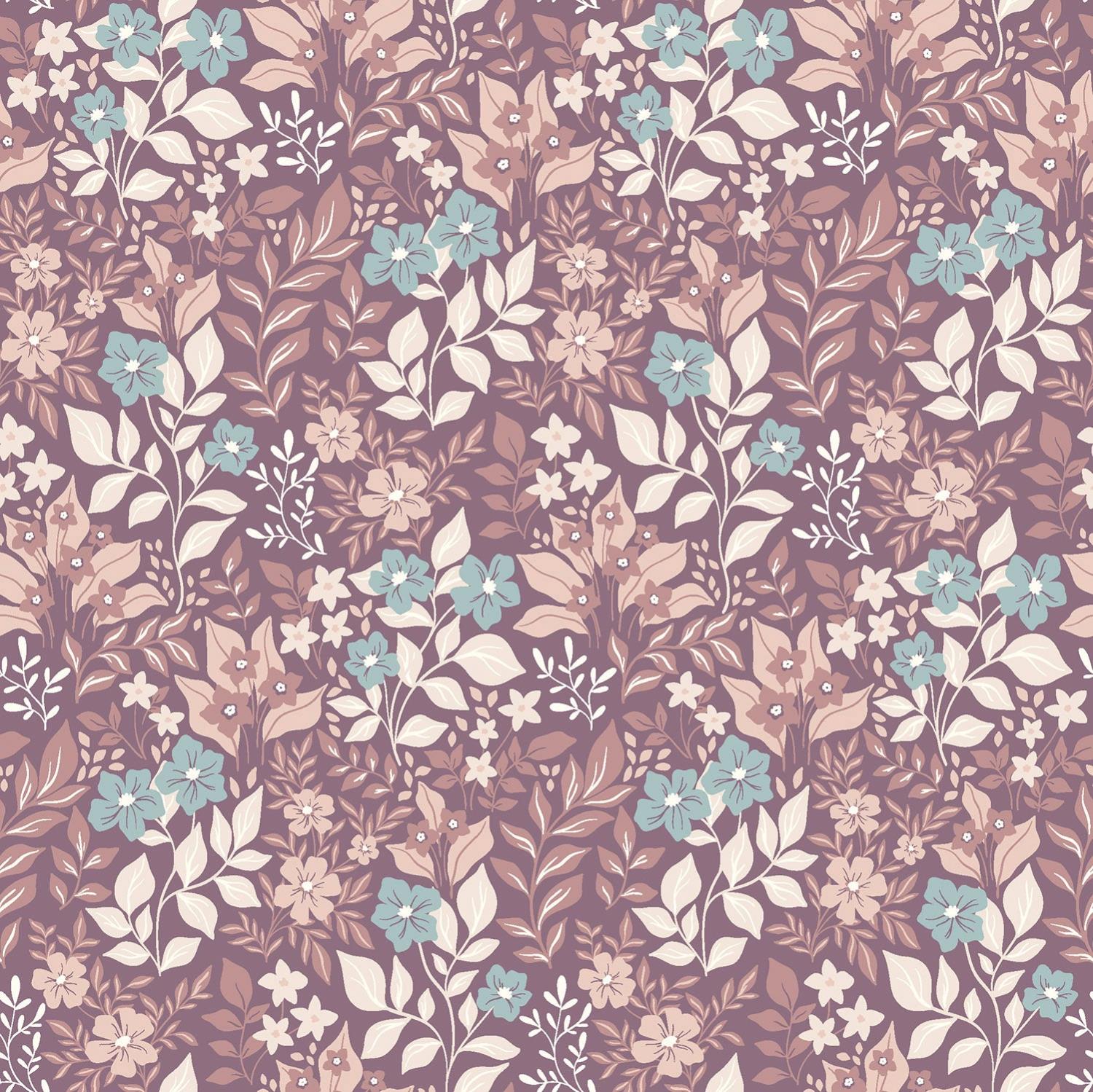 Cotton jersey fabric printed flowers lila