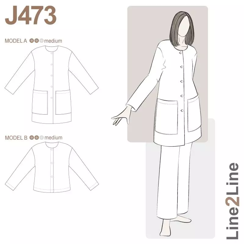 Line2Line J473 Løs jakke med senket skulder og lommer