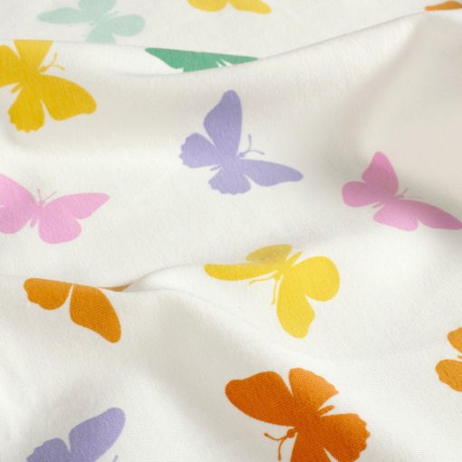 Cotton jersey fabric printet butterflies offwhite