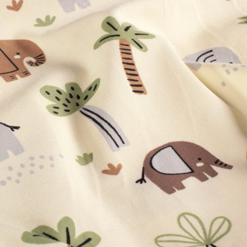 Cotton Jersey fabric printed Elephants Beige