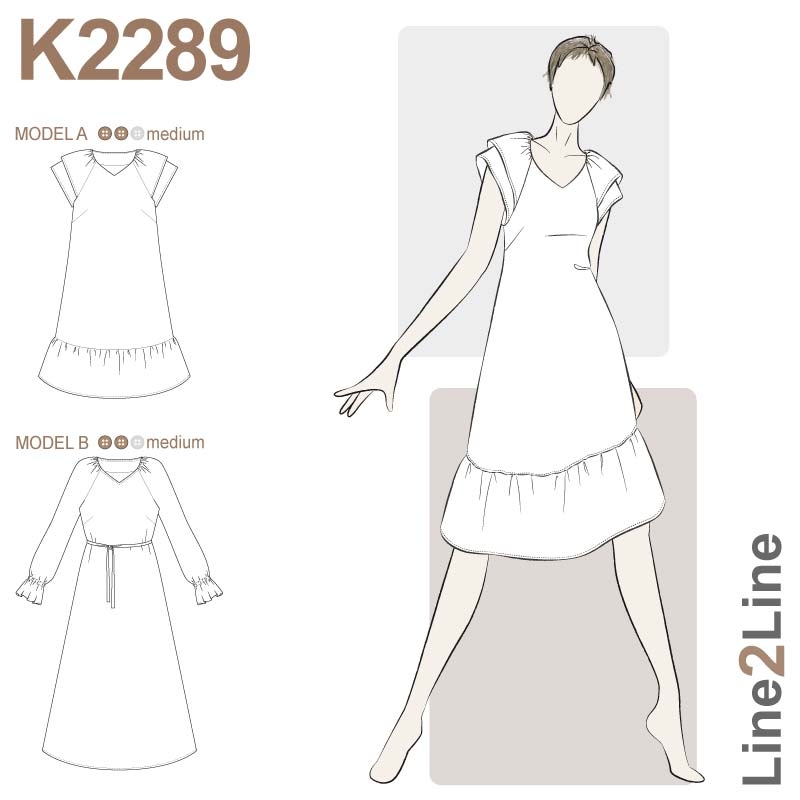 Line2Line K2289 Raglankjole med puffermer og v-hals