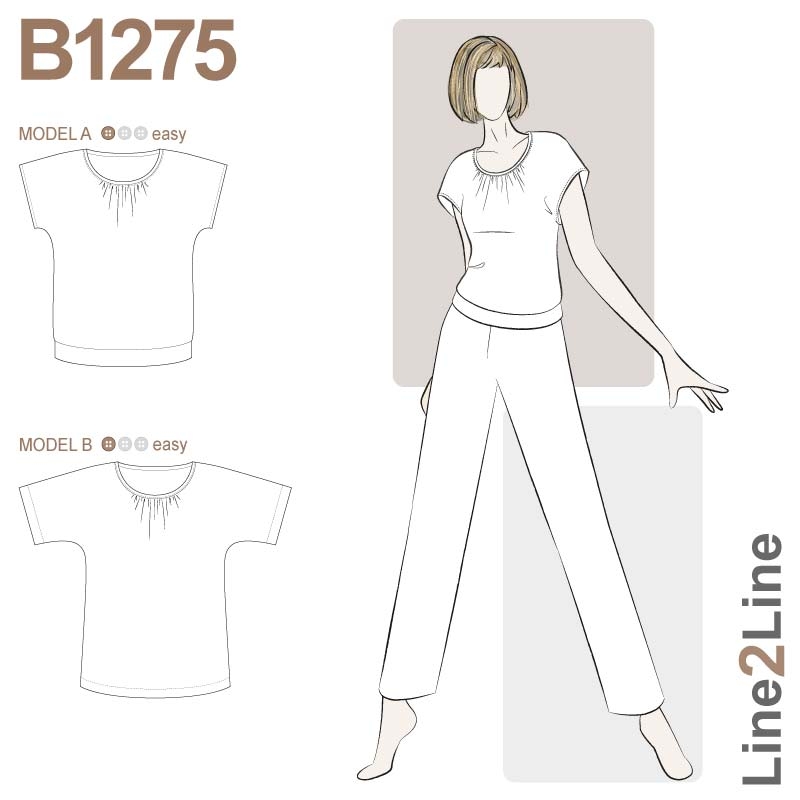 Line2Line B1276 Bluse med vingeerme, rynker og ribb