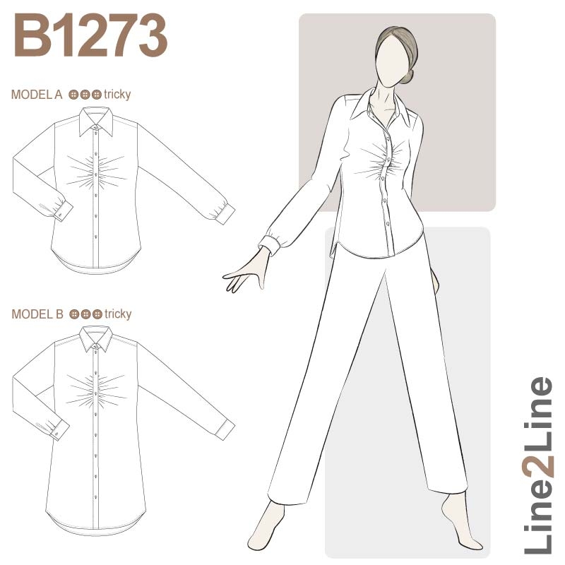 Line2Line B1273 Figursyet skjorte med vandrette rynker